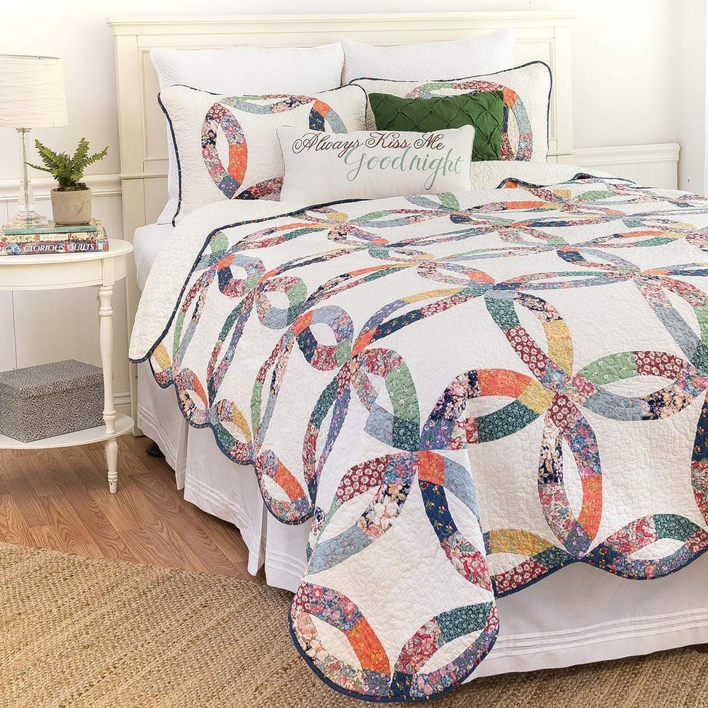 C&F Home Heritage Double Wedding Ring Patchwork Premium 3-Piece Full/Queen Bedding Set All Seasons Luxury Vintage Machine Washable Reversible Lightweight Quilt Bed Bedroom Anniversary Romantic Gift
