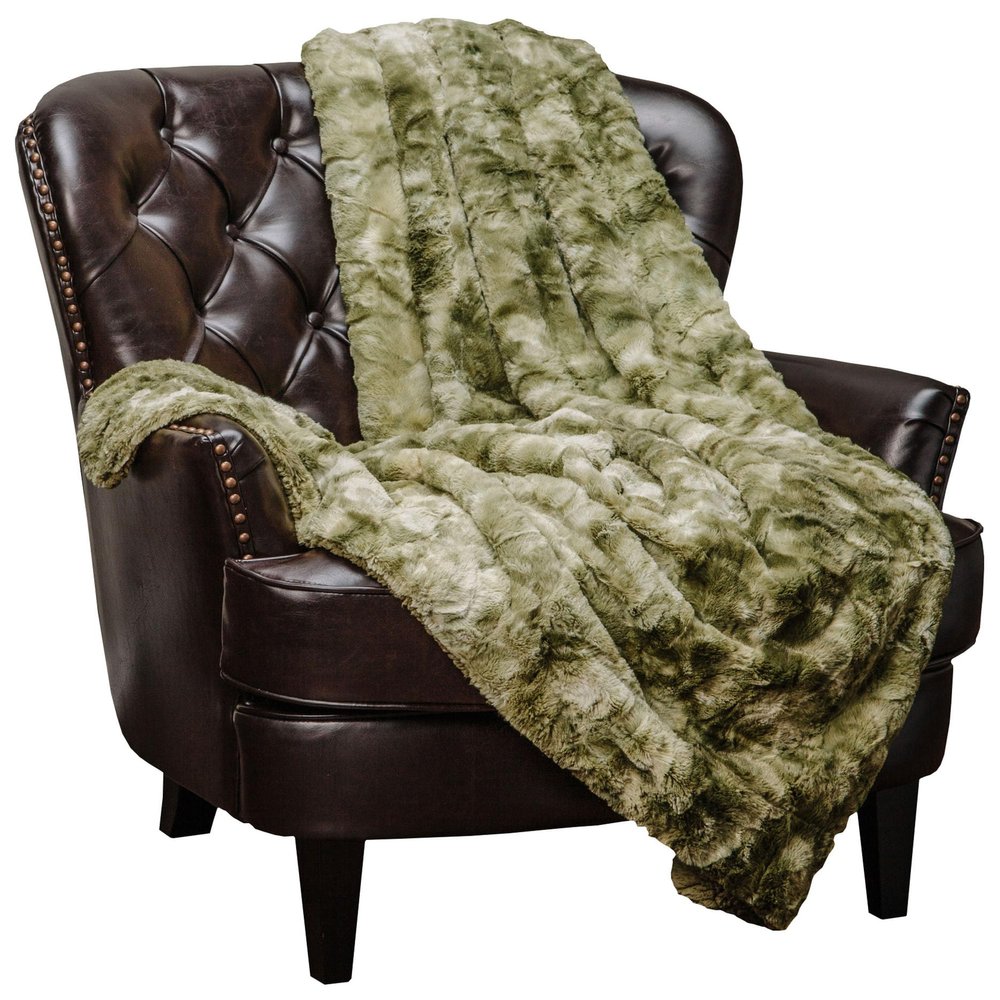 Chanasya Premium Wolf Faux Fur Throw Blanket - Soft, Fuzzy Sherpa & Minky Throw Blanket - for Bed or Couch - 50" x 65 - Green