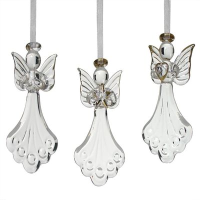 Angel Christmas Ornaments - Set of 3 Crystal and Glass Christmas Ornaments - Faith - Hope - Love Xmas Tree Decorations. Measure 2.75" x 1.5"