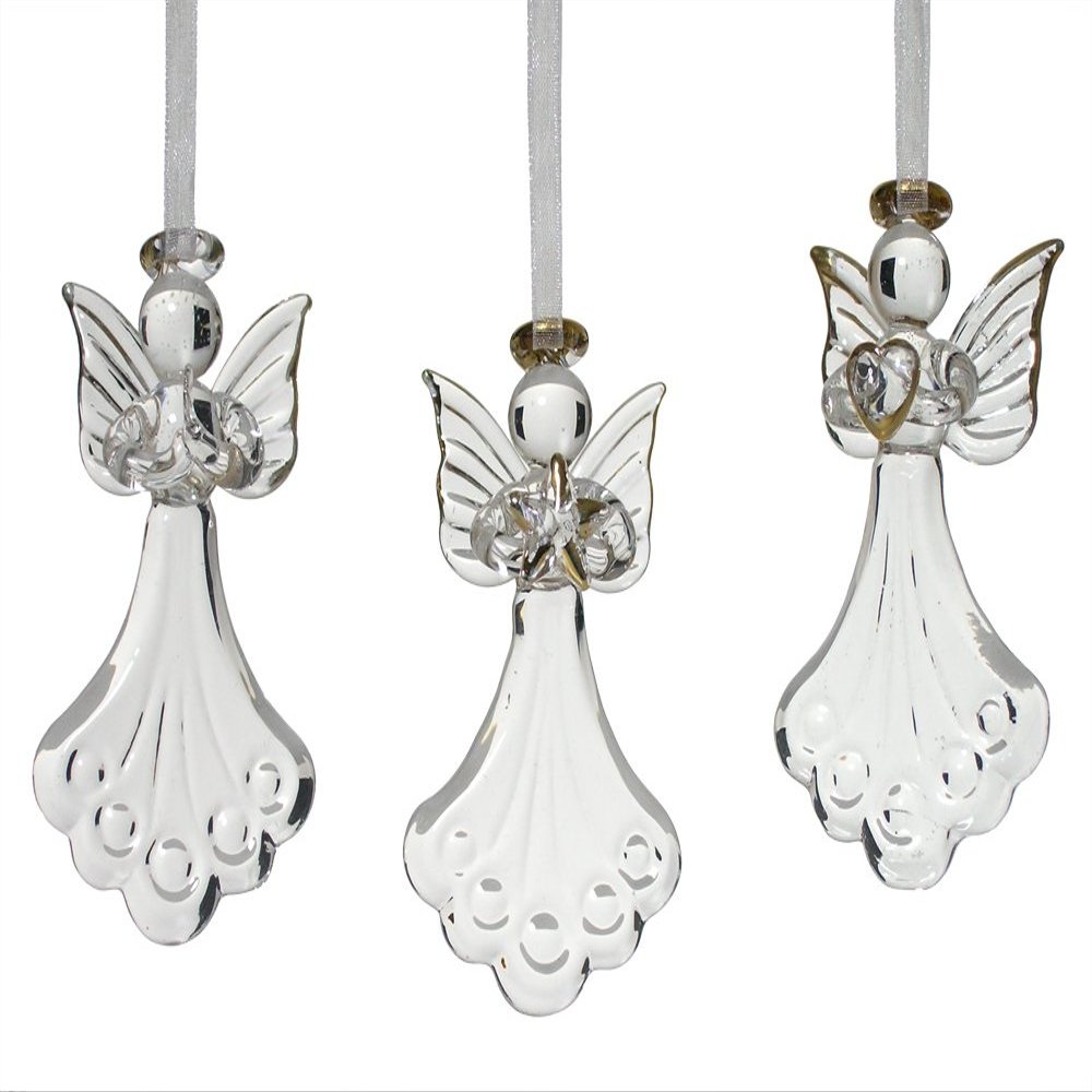 Angel Christmas Ornaments - Set of 3 Crystal and Glass Christmas Ornaments - Faith - Hope - Love Xmas Tree Decorations. Measure 2.75" x 1.5"