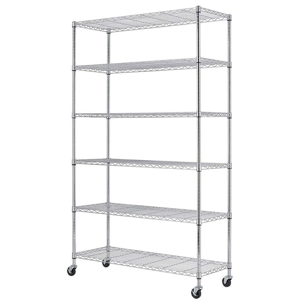 BestMassage 72"x48"x18" 6 Tire Wire Shelving Unit NSF Storage Shelves Large Heavy Duty Metal Shelf Organizer Height Adjustable Commercial Grade Steel Rack 2100 LBS Capacity with Wheels (Chrome)