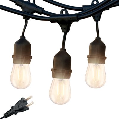 Brightech Ambience Pro - 24 Ft Waterproof LED Outdoor String Lights - Hanging, Dimmable 2w Vintage Edison Bulbs -Commercial Grade Patio Lights Create Cafe Ambience in Your Backyard - 7 Lights, Black