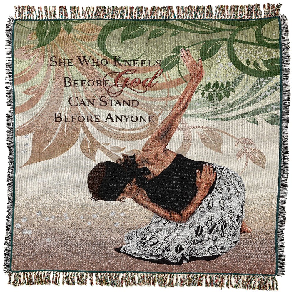 African American Expressions - for Mom, She Who Kneels Tapestry Throw (100% Cotton, 4' x 5') TH-22