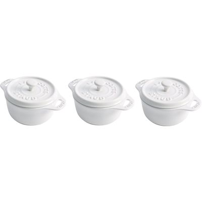 STAUB Ceramic Dutch Oven 3-piece Mini Round Cocotte, White