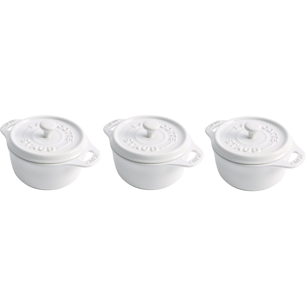 STAUB Ceramic Dutch Oven 3-piece Mini Round Cocotte, White