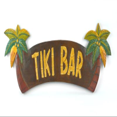 WorldBazzar Hand Carved Tiki BAR Sign with Two Palm Trees 3D