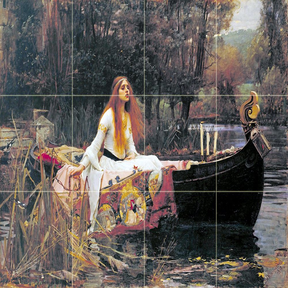 The Lady of Shalott by John William Waterhouse Tile Mural Kitchen Bathroom Wall Backsplash Behind Stove Range Sink Splashback 4x3 4" Marble, Matte