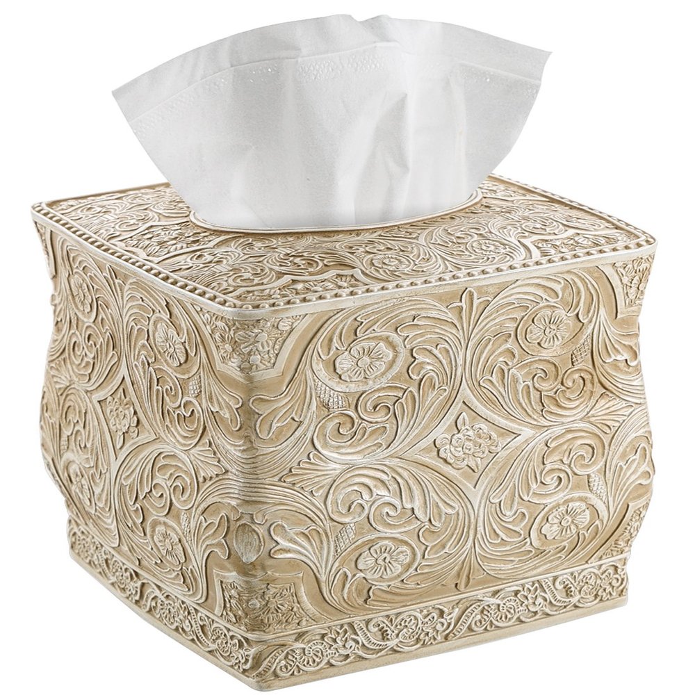 Creative Scents Victoria Tissue Box Cover Square  Beige Tissue Holder for Bathroom - Decorative Tissue Box Holder with Durable Bottom Slider - Boho Bathroom Decor
