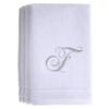 Monogrammed Towels Fingertip, Personalized Gift, 11 x 18 Inches - Set of 4- Silver Embroidered Towel - Extra Absorbent 100% Cotton- Soft Velour Finish - For Bathroom/ Kitchen/ Spa- Initial F (White) view 1