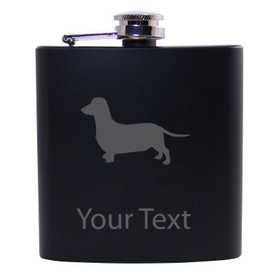 Personalized Custom Dachshund/Wiener Black Stainless Steel Hip Customizable Flask
