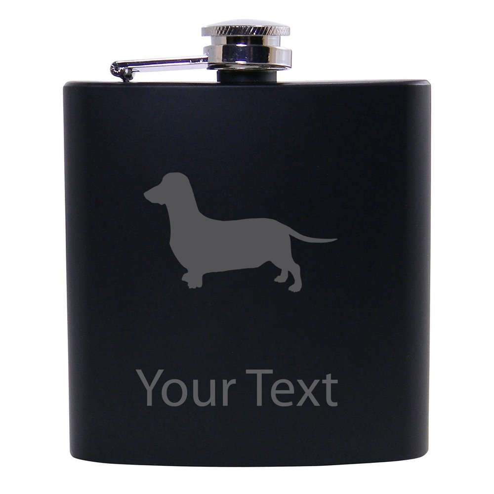 Personalized Custom Dachshund/Wiener Black Stainless Steel Hip Customizable Flask