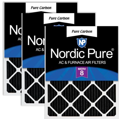 Nordic Pure 20x20x1 (Actual Size: 19 1/2 x 19 1/2 x 3/4) Pure Carbon Pleated Odor Reduction Furnace Air Filters 3 Pack