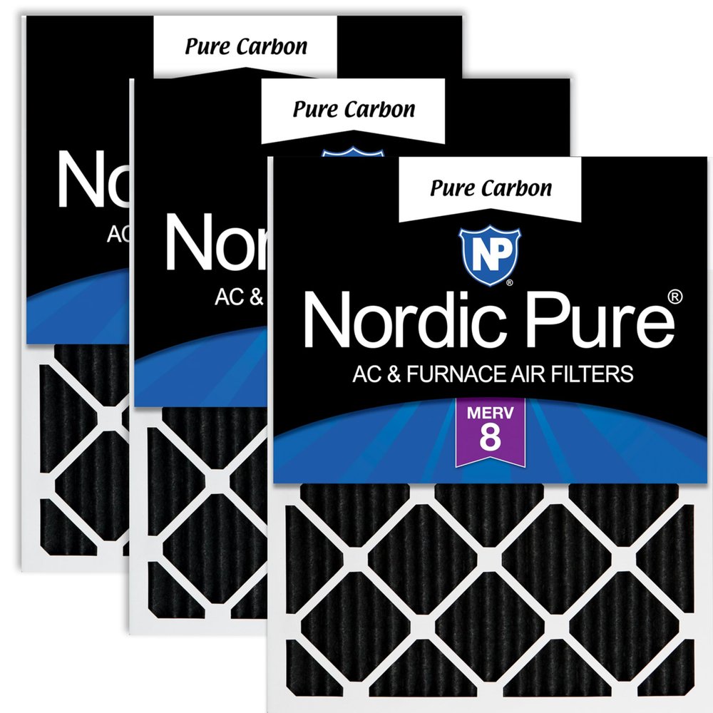 Nordic Pure 20x20x1 (Actual Size: 19 1/2 x 19 1/2 x 3/4) Pure Carbon Pleated Odor Reduction Furnace Air Filters 3 Pack