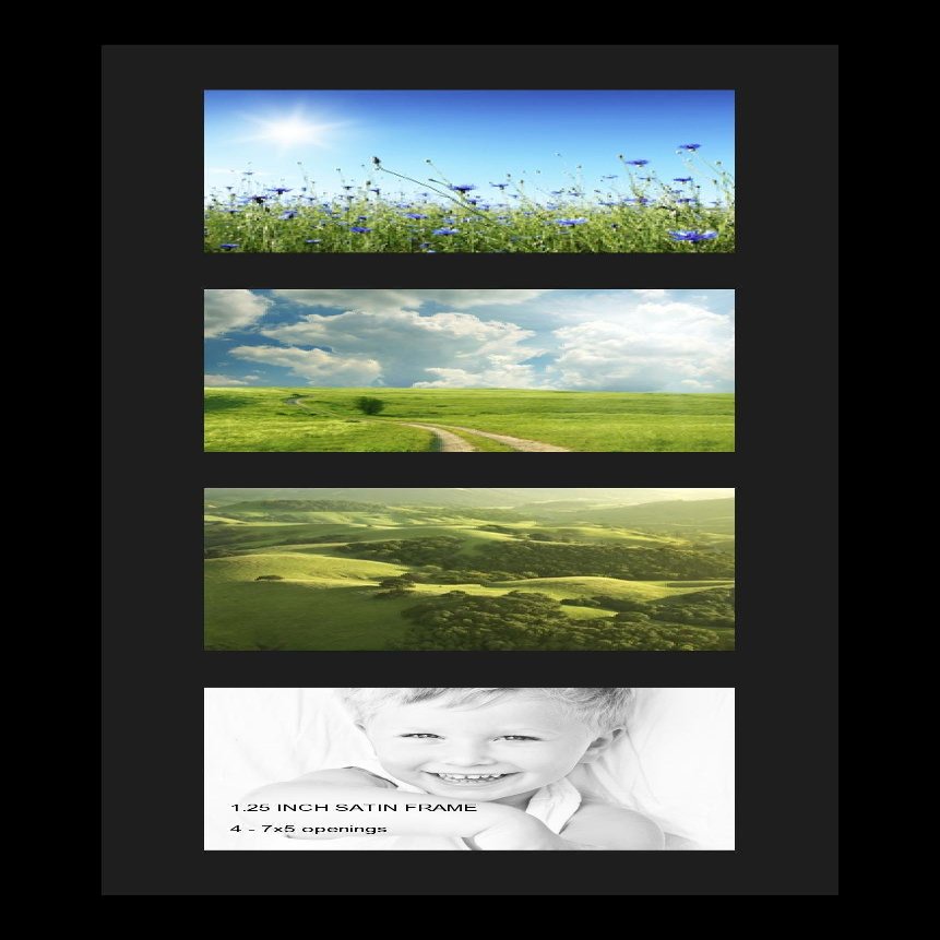 ArtToFrames Collage Photo Frame Single Mat with 4-5x7 Openings and Satin Black Frame.