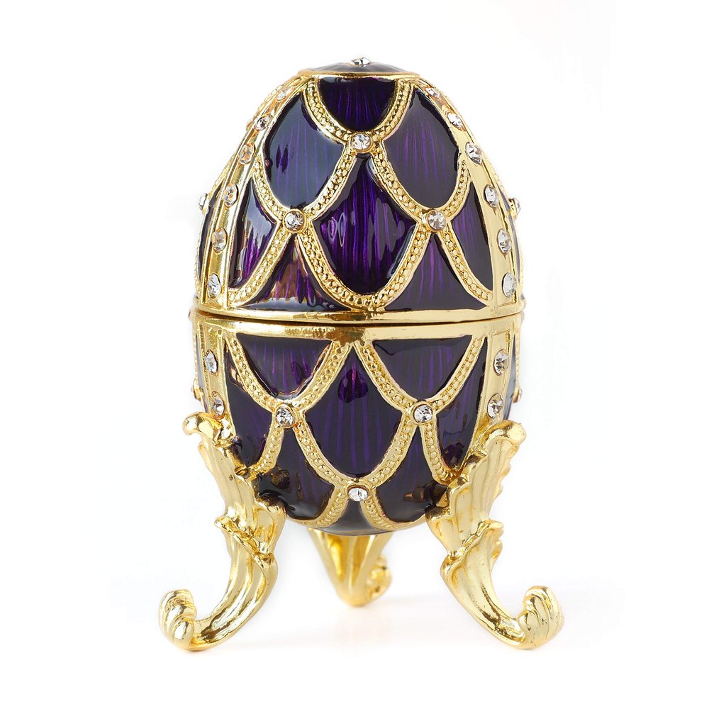 Apropos Hand-Painted Vintage Style Faberge Egg with Rich Enamel and Sparkling Rhinestones Jewelry Trinket Box (Purple)