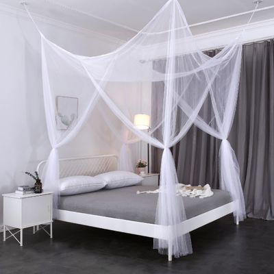 OctoRose Four Post Mosquito Net for Bed Canopy -Fits Queen, King, California King Beds-Indoor & Outdoor Use- White