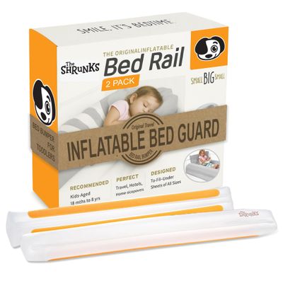 (2-Pack) Shrunks Inflatable Bed Rail for Toddlers | Travel Bed Rail for Kids, Adults, and Elderly | Portable Toddler Bed Bumpers | Blow Up Bed Guard Rail for Twin, Full, Queen, King Size Beds