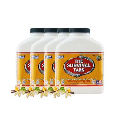 Emergency Food Survival Protein Substitute MRE Tabs - Vitality Sciences Survival tabs (8 Week Supply) (4 Bottle x 180 Tablets = 720 Tablets/Vanilla)