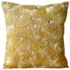 The HomeCentric Pillow Cover, 22x22 inch (55x55 cm) Cushion Covers, Gold Cushion Covers, Ribbon Gold Rose Flower Floral Theme Throw Pillows Cover, Art Silk Square Pillows Cover, Floral - Gold Garden view 1