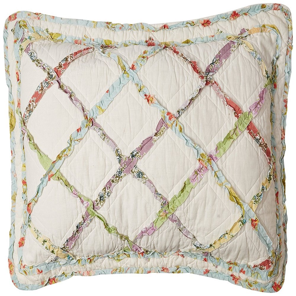 Laura Ashley - Standard Sham, 100% Cotton Bedding with Envelope Closure, Throw Pillow Cover for Bed or Couch, Oeko-Tex Certified (Ruffle Garden Cream, 20" x 26")