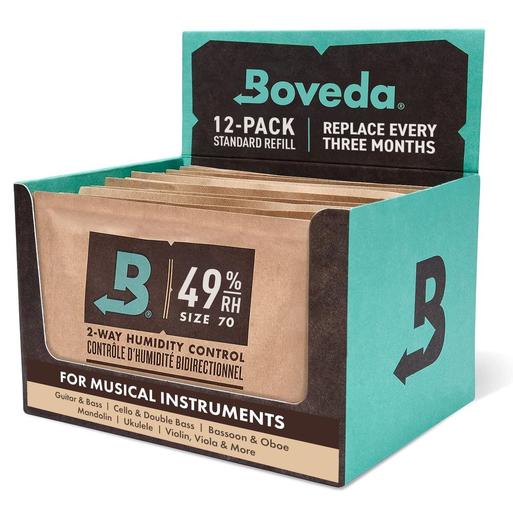 Boveda 49% Two-Way Humidity Control Packs for Wooden Instruments 12-Pack Standard Size Prevents Warping & Cracking Humidifier Packs for Instrument Cases