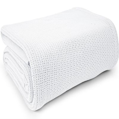 Linteum Textile Supply White Hospital Thermal Blanket 66x90 Inch 100% Cotton, Soft and Cozy, Breathable, Open-Cell Weave Design, All Season Twin Hospital Blanket (1-Pack)