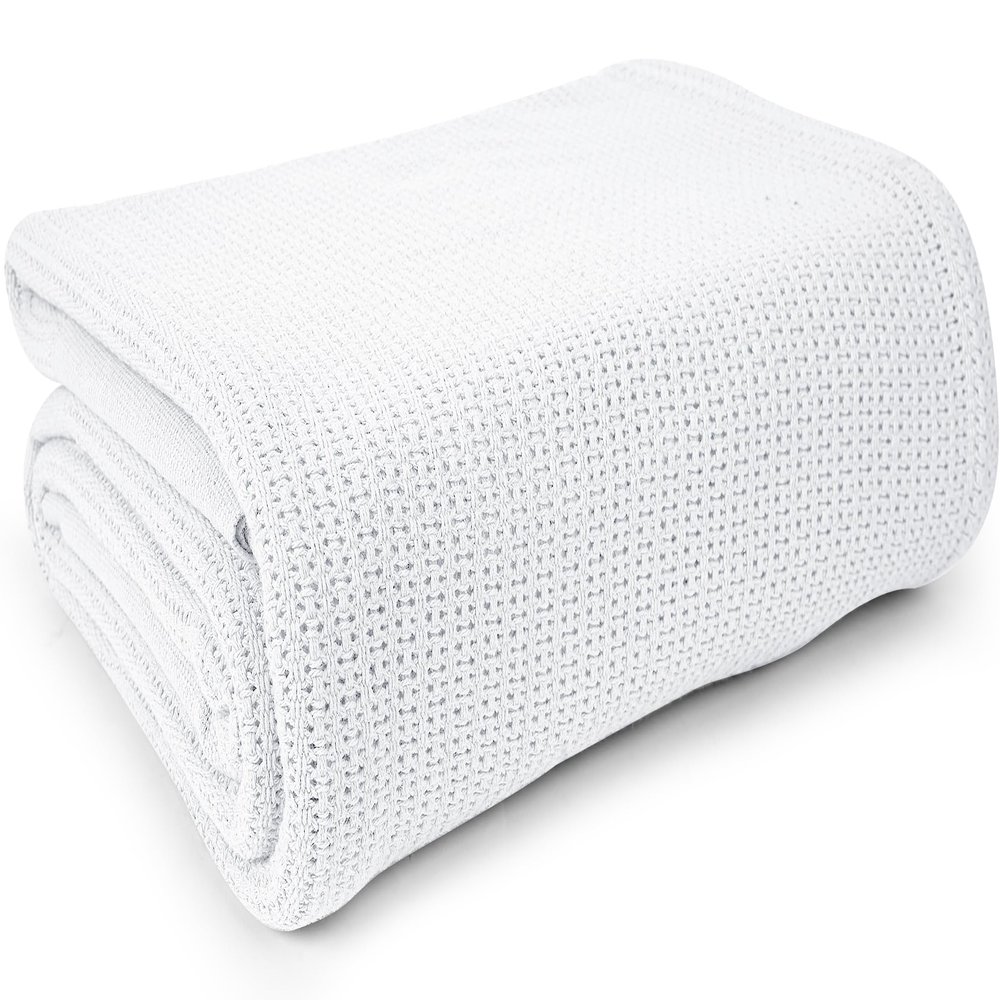 Linteum Textile Supply White Hospital Thermal Blanket 66x90 Inch 100% Cotton, Soft and Cozy, Breathable, Open-Cell Weave Design, All Season Twin Hospital Blanket (1-Pack)