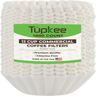 Tupkee 12-Cup Large Coffee Filters - 9.75 x 4.25 - 1000 Count - Tall Walled to Prevent Ground Overflow - Compatible with Bunn 12 Cup Commercial Coffee Maker & Large Home Machines - Made in the USA