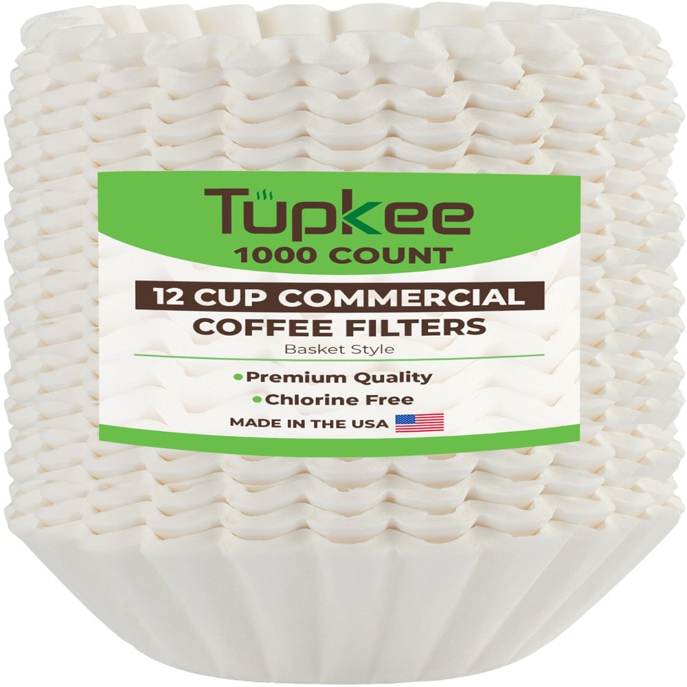 Tupkee 12-Cup Large Coffee Filters - 9.75 x 4.25 - 1000 Count - Tall Walled to Prevent Ground Overflow - Compatible with Bunn 12 Cup Commercial Coffee Maker & Large Home Machines - Made in the USA