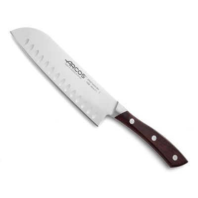 Arcos Forged Santoku Knife 7 Inch Stainless Steel 180 mm blade. Professional Kitchen Knife. Ergonomic Polyoxymethylene POM Rosewood Handle. Series Natura.