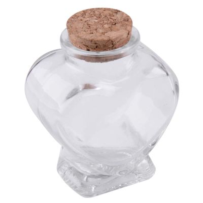 Small Heart Shaped Clear Glass Storage Jar Bottle Container with Cork Stopper Material: Borosilicate