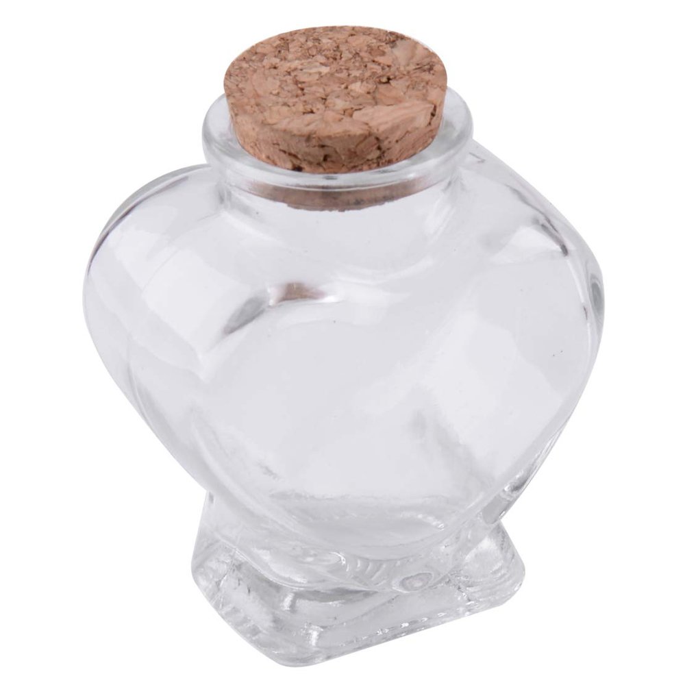 Small Heart Shaped Clear Glass Storage Jar Bottle Container with Cork Stopper Material: Borosilicate