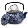 Juvale Japanese Cast Iron Teapot with Infuser & Stovetop Tea Kettle - 34 oz, Blue - Heat Retention, Removable Lid & Fold-Down Handle view 1