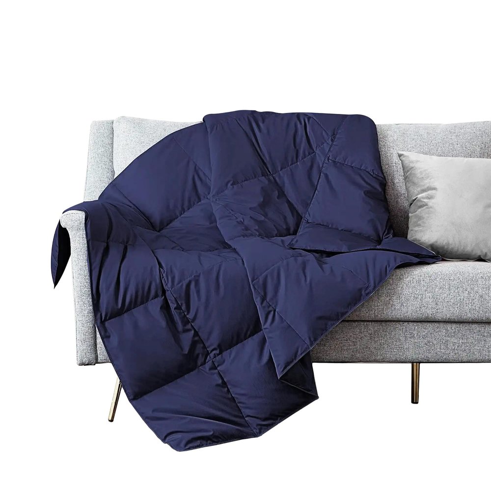 puredown Soft Feather Down Throw Blanket Lightweight Packable Couch Throw for Indoor and Outdoor Use, Throw 50"X70", Navy