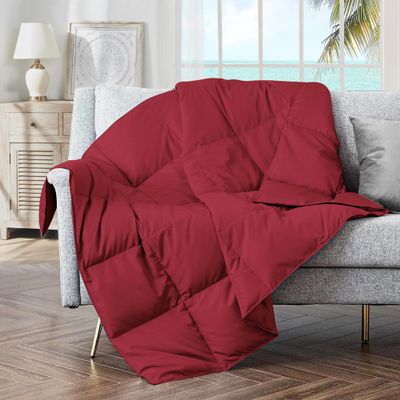 puredown Soft Feather Down Throw Blanket Lightweight Packable Couch Throw for Indoor and Outdoor Use, Throw 50"X70", Wine