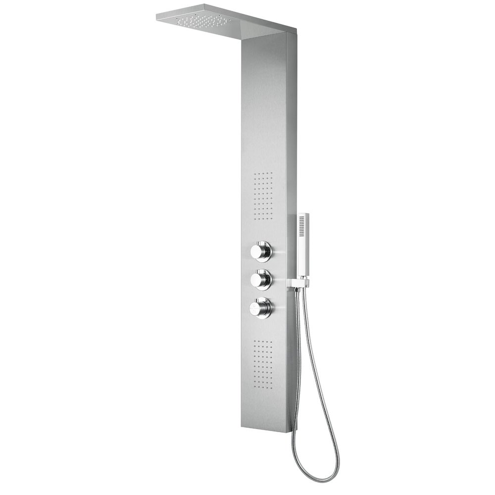 Blue Ocean 56" Stainless Steel SPS8729 Thermostatic Shower Panel Column System with Rainfall Shower Head, Body Nozzles, and Handheld Shower Head, Shower Tower