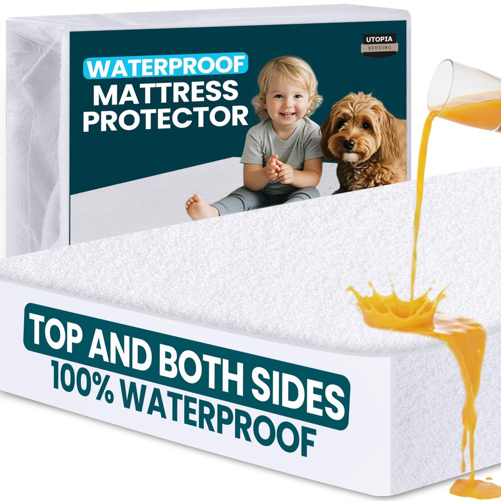 Utopia Bedding Waterproof Mattress Protector Top and Both Sides, King Size, Soft and Breathable Dual Sided Terry Mattress Cover, Fitted Style with Stretchable Elastic Pockets