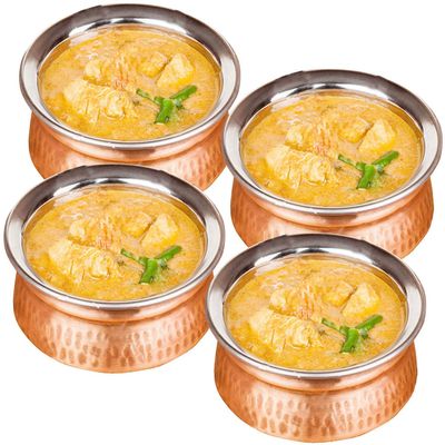 Set of 4 - Copper Tableware Serving Bowl - Indian Serveware Set - Dia 5 Inches