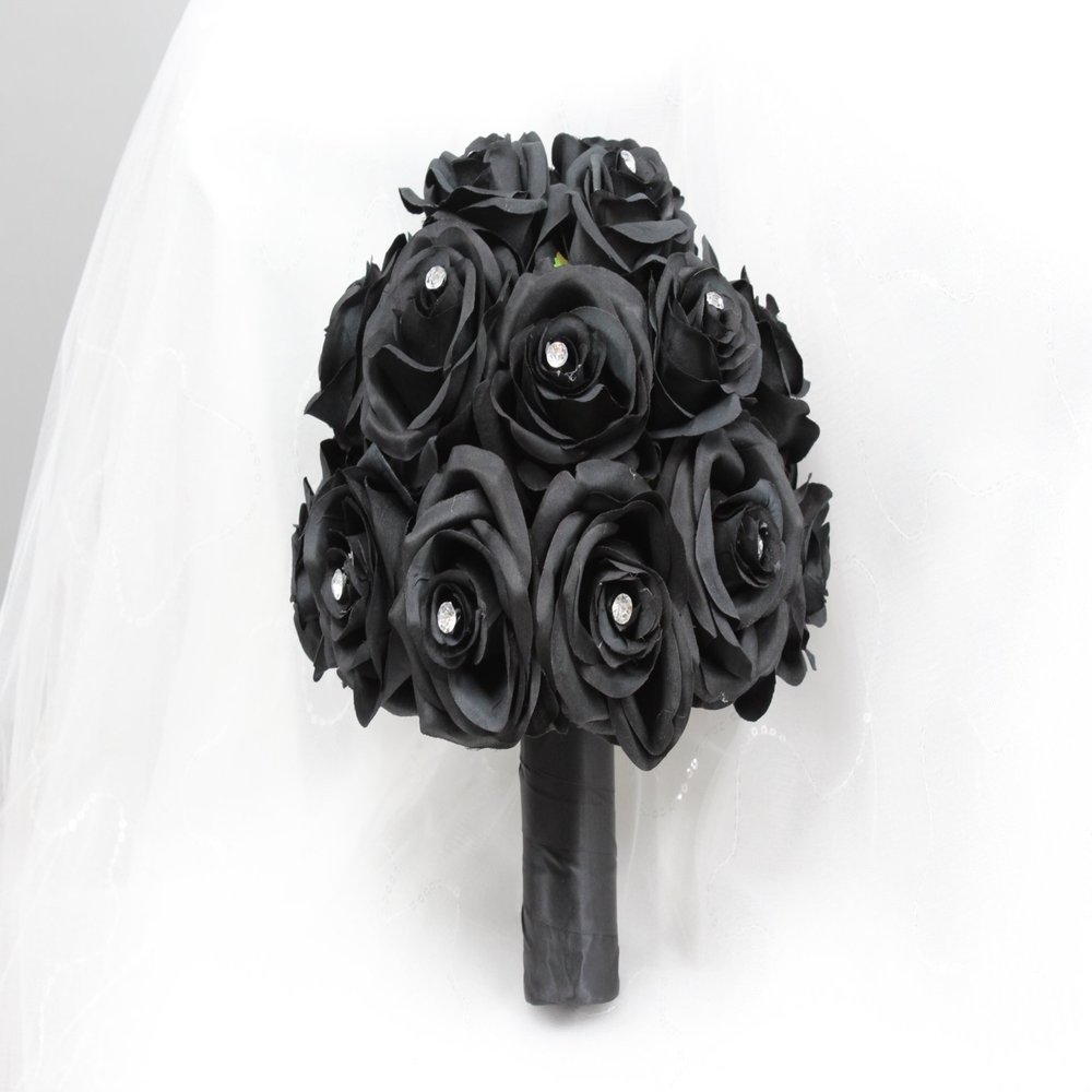 Angel Isabella Wedding Bouquet -Black Rose and Black Ribbon