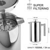 Secura French Press Coffee Maker, 304 Grade Stainless Steel Insulated Coffee Press with 2 Extra Screens, 34oz (1 Litre), Silver view 4