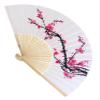Fashioncraft Delicate Cherry Blossom Design Silk Folding Fan, 8.25 Inch , White with Pink/Black view 1