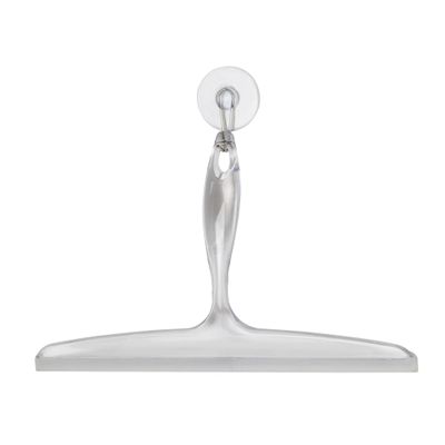iDesign Plastic Bath Squeegee for Glass with Suction Hook Holder  12", Clear