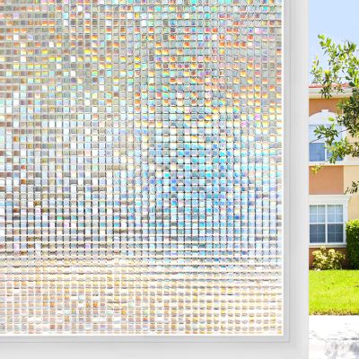 rabbitgoo Window Privacy Film Stained Glass Window Film, Mosaic Rainbow Decorative Glass Cling, Removable Static Cling Tint UV Blocking, Non-Adhesive Privacy Covering for Home, 17.5 x 78.7 inches