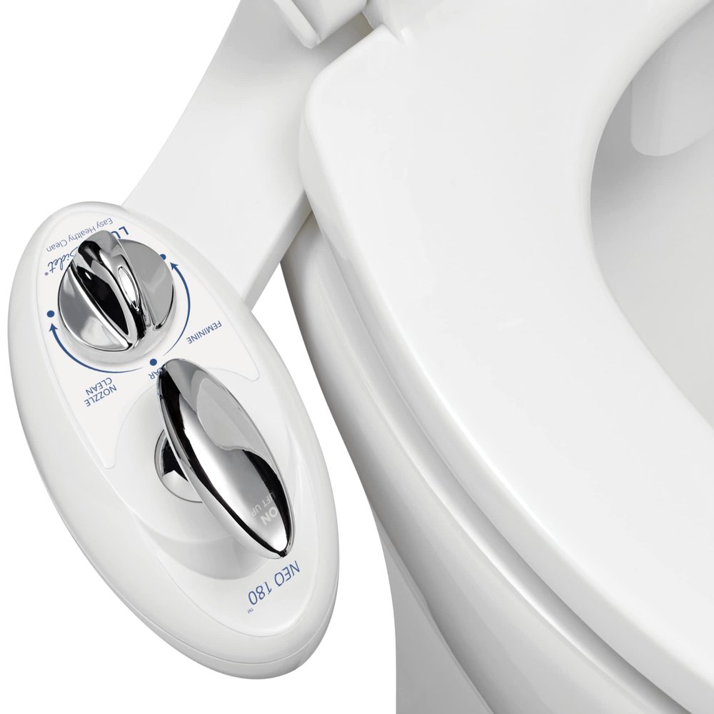 LUXE Bidet NEO 180 - Dual Nozzle, Self-Cleaning, Non-Electric Bidet Attachment for Toilet Seat, Adjustable Water Pressure, Rear & Feminine Wash, with Lever Control (White)