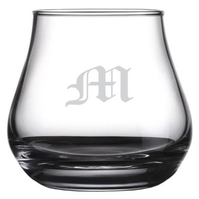 Old English Etched Monogram Spey Dram Whisky Tasting Glass Letter M