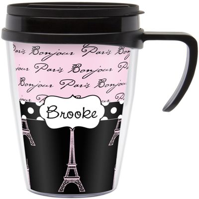 Personalized Paris Bonjour and Eiffel Tower Acrylic Travel Mug with Handle