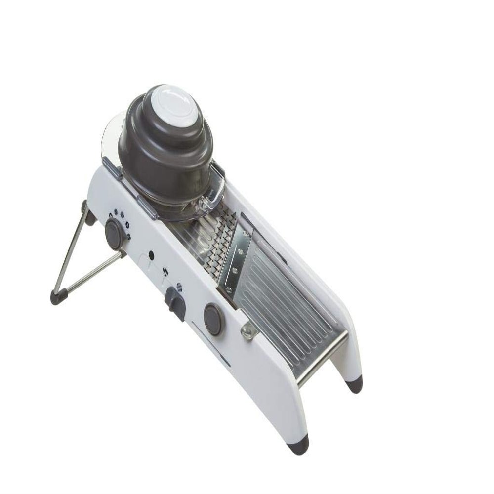 PL8 Professional Mandoline - Versatile Slicer with Adjustable Straight, Waffle, and Julienne Blades, Extra-Wide Stainless Steel Deck, Safety Hand Guard, Non-Skid Feet, and Space-Saving Design