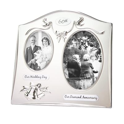 Haysom Interiors Traditional Two Tone Silver Plated 60th Diamond Anniversary Double Picture Frame by Happy Homewares