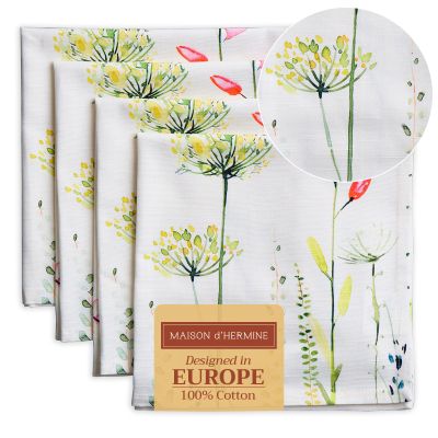 Maison d' Hermine Cloth Napkins Set of 4 100% Cotton Everyday Reusable Square Napkins Cloth Washable Dinner Wedding Restaurant Valentines Day Decorations Spring/Summer (Botanical Fresh, 20" x 20")
