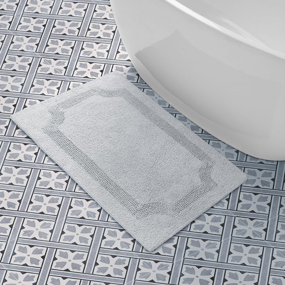 Laura Ashley - Reversible Cotton Bath Mat, Premium Bathroom Dcor, Machine Washable Bathroom Rug, Highly Absorbent, 21"x34", Light Grey